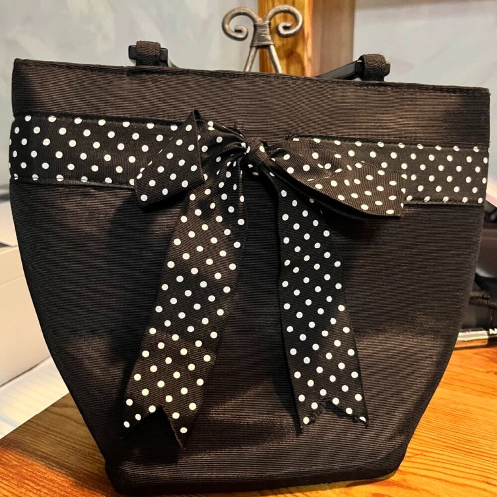 Talbots Black and White Polka Dot‎ Purse with Bow